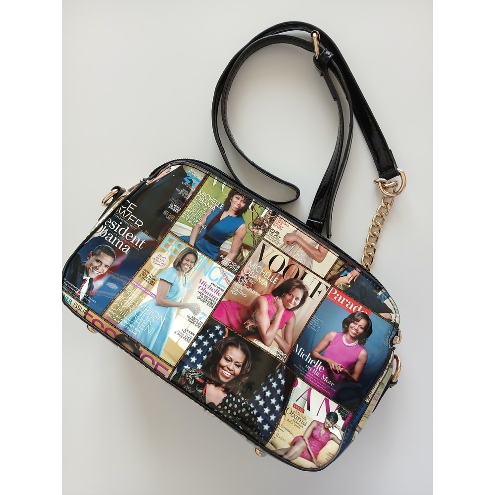 Michele Obama Magazine Cover Collage Crossbody Handbag Size 10 x 6 x 3